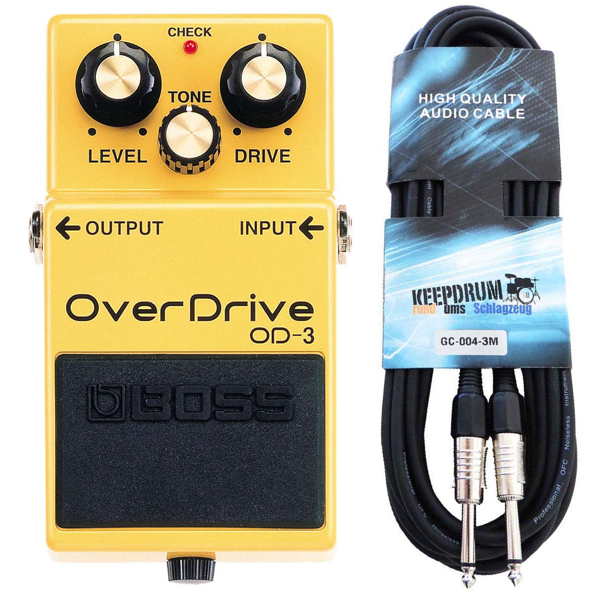 Boss OD-3 - Pedale Overdrive + cavo per chitarra Keepdrum, 3 m