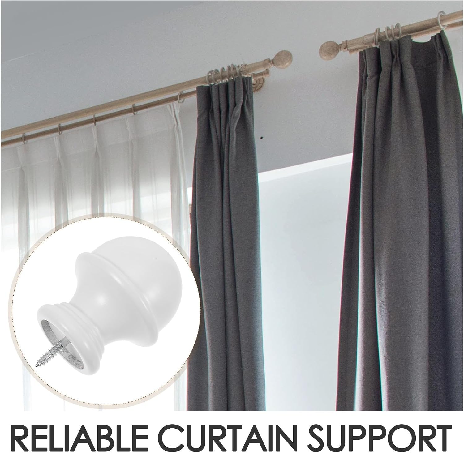 Didiseaon 2pcs White Round Wood Curtain Rod Finials for 29mm Roman Rods | Solid Wood Decorative End Caps, Secure Attachment and Wobblefree Fit, Straightforward Maintenance for Classic Window