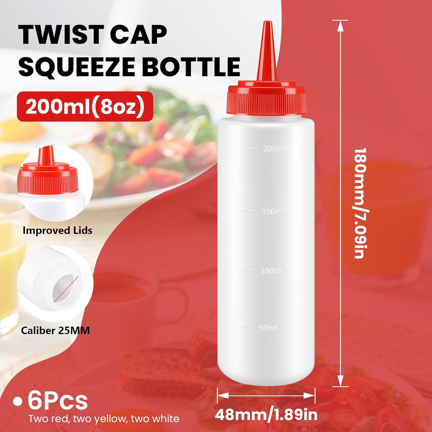 Multicolor Food-Grade Squeeze Bottles Set-Condiment Dispensers for Kitchen, BBQ, Sauces, Dressings, and Meal Prep(8oz)