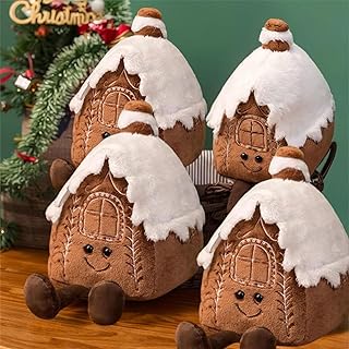 Fangtueh Christmas Plush Pillows, 4Pack Cute Gingerbread House, Charming Winter Christmas Snow House, Striking Yuletide Accessory Living Room Adornment, 12.5