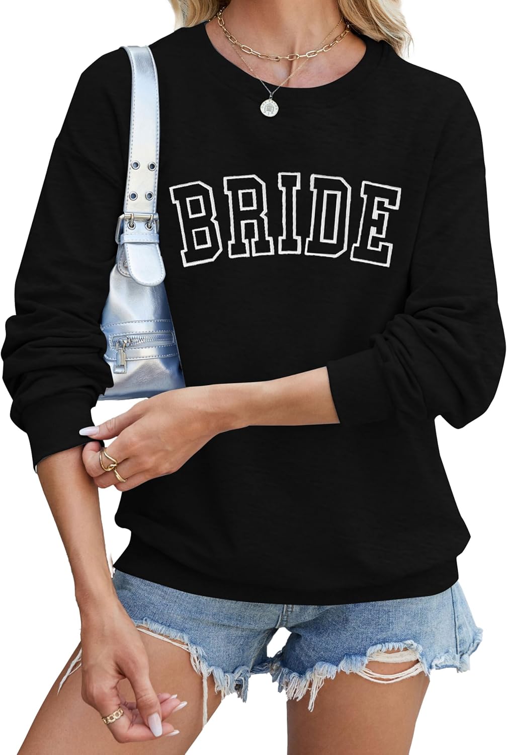 MYHALF Bride Sweatshirt Women Bachelorette Party Shirt Embroidered Bride Pullover Future Mrs Gift Long Sleeve Wedding Top - Image 5