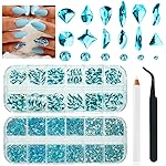 qiipii Aquamarine Rhinestones for Nails Lake Blue Nail Rhinestones Multi Shapes Flatback Water Blue Crystals Gems K9 Glass Stones Diamonds jewels Nail Art Supplies Nail Charms for Nails Faces Makeup