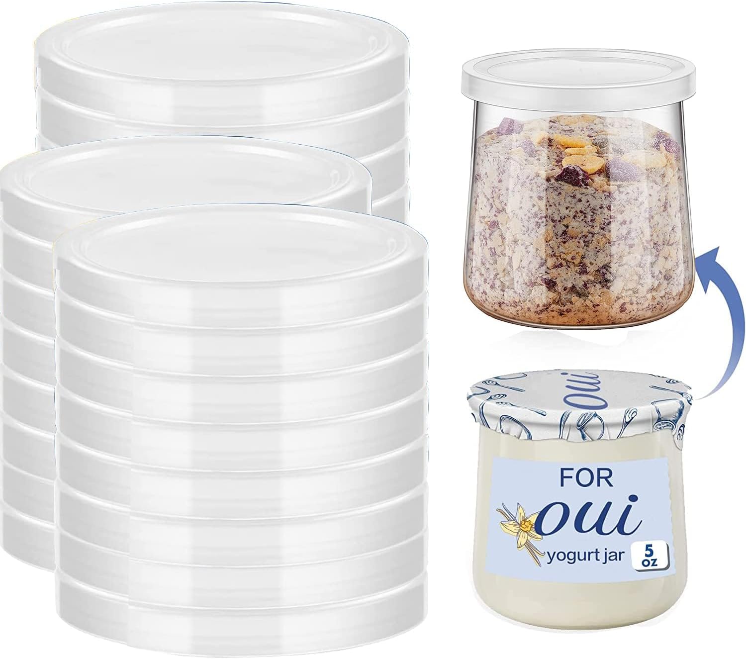 Oui Yogurt Jar Lids - 15PCS Yogurt Container Lids Clear Plastic Yogurt Jar Lids Replacement Covers for Oui Yogurt Jars for Glass Jars Containers