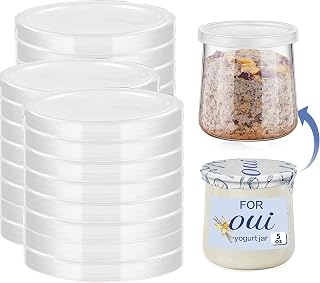 15PCS Yogurt Jar Lids - Clear Plastic, Reusable, BPA-Free Polypropylene, Screw Top, Transparent, Round, Microwaveable, Ideal for Oui Yogurt Jars, Glass Jars, and More