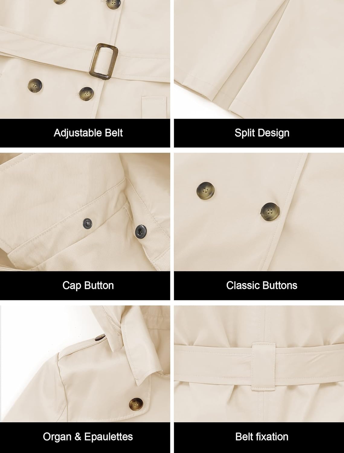 CREATMO US Women's Plus Size Trench Coat Double-Breasted Classic Lapel Overcoat Belted Outerwear Coat with Detachable Hood - Image 6