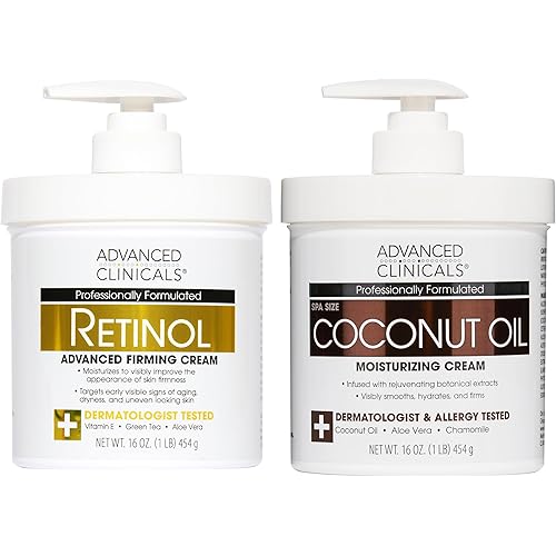 Advanced Clinicals Unscented Retinol Body Lotion & Face Moisturizer + Coconut Oil Body Cream For Women & Men | 2PC Skincare Set Helps Reduce Appearance Of Crepey Skin + Irritated Dry Skin, 2pc Set