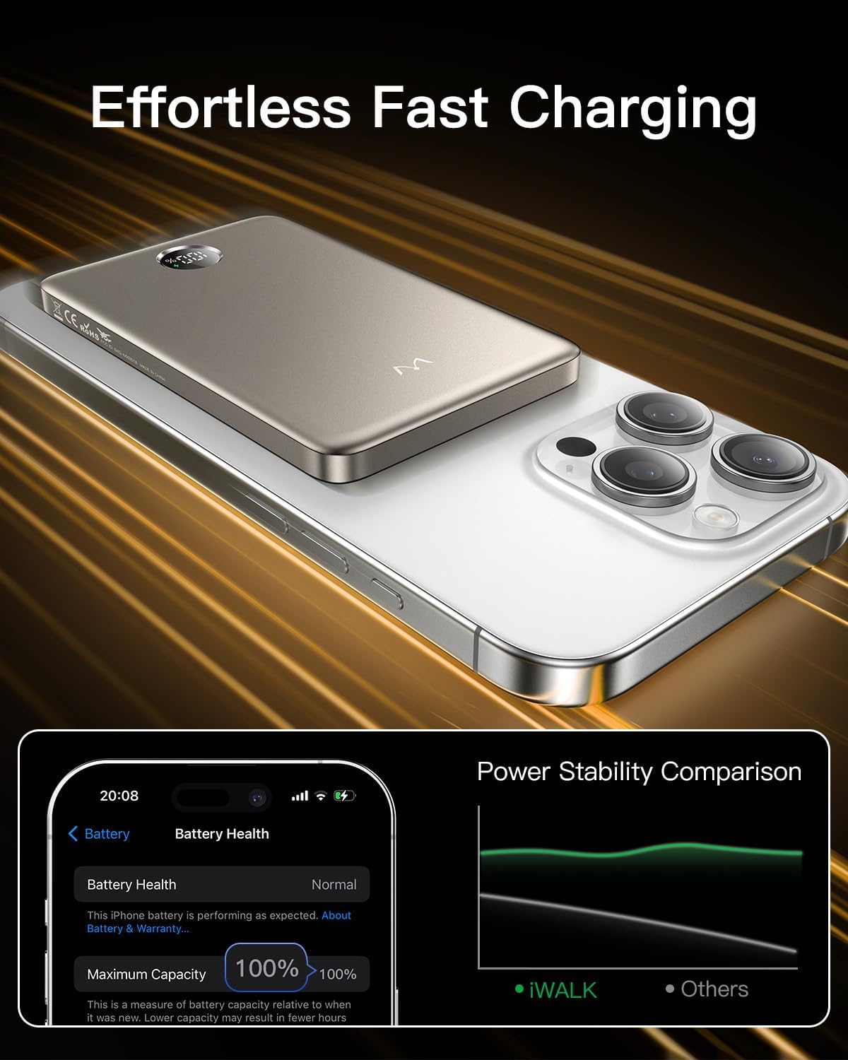 iWALK Magnetic Portable Charger, 5,000mAh Ultra-Slim Power Bank Wireless Charging Battery Pack with LED Power Display, Comfortable Grip Powerbank Compatible with iPhone 17/16/15/14/13 Series,Starlight - Image 4