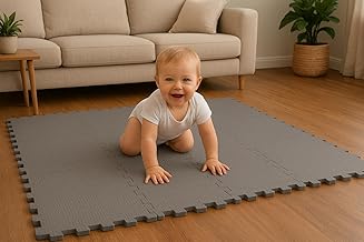 EVA Interlocking Floor Mat for Kids Play, Gym Exercise, Prayer Room | Soft Cushion, Water Resistant, Non-Slip, Portable Multipurpose Foam Puzzle Tiles (30x30 cm, 10 Pieces)