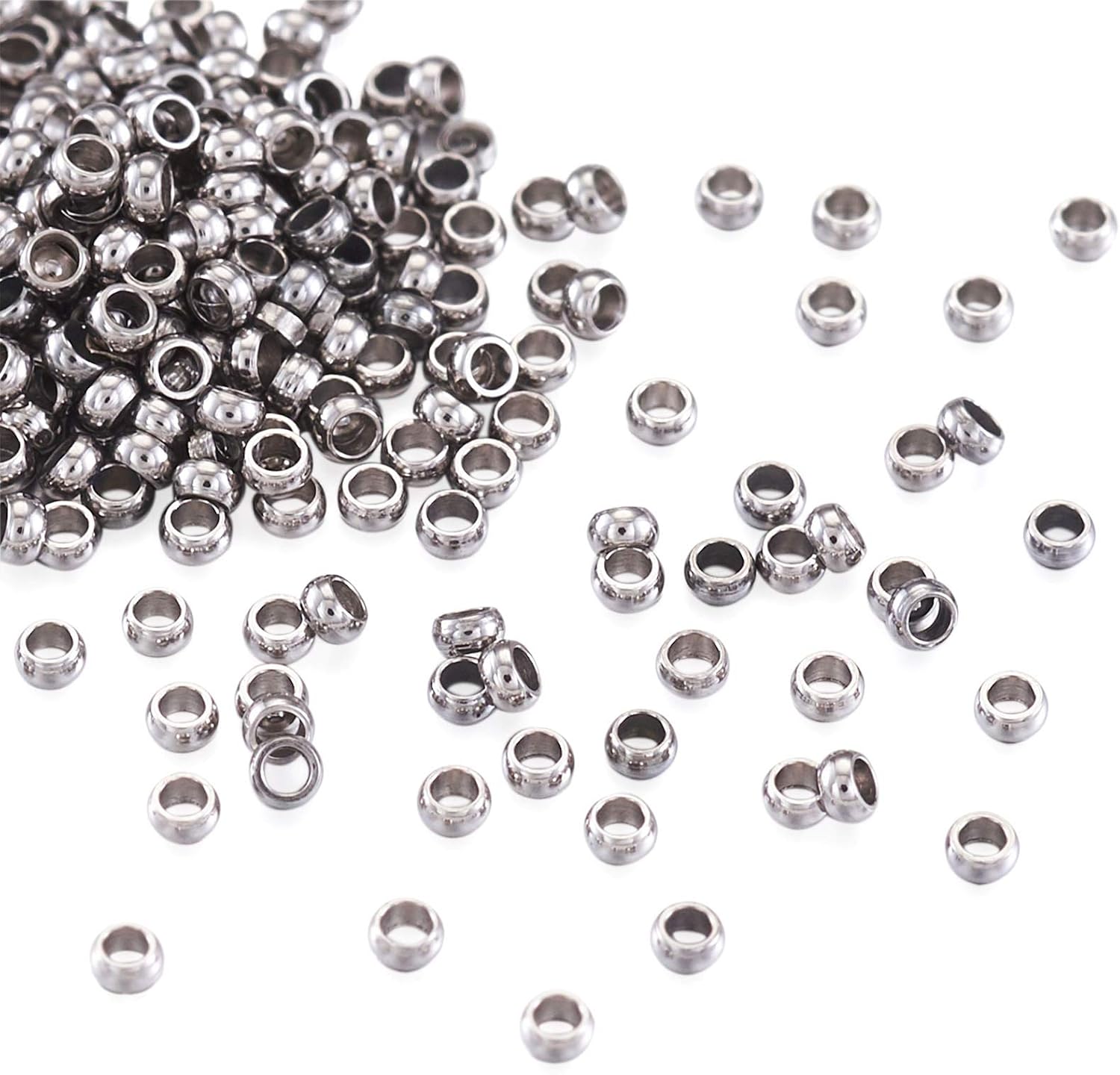 Craftdady 1000pcs 304 Stainless Steel Crimp Beads 2.5mm Rondelle Metal Loose Beads Spacers for Bracelet Jewelry Making