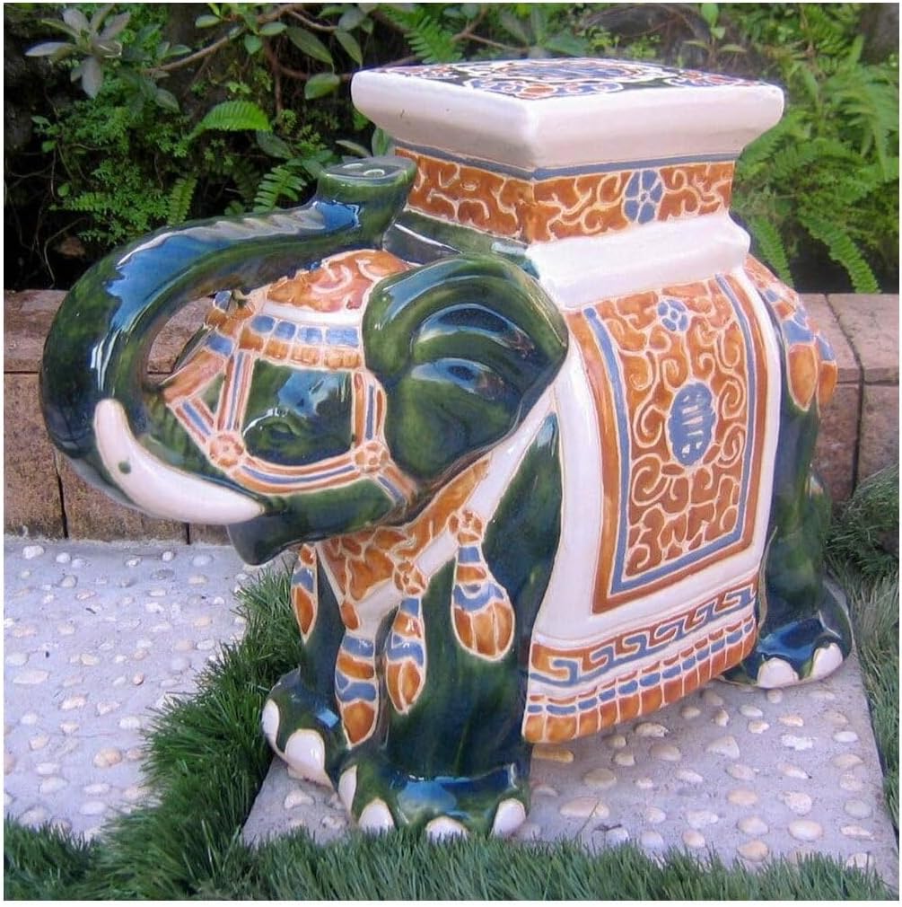 International Caravan Furniture Piece Large Porcelain Elephant Stool