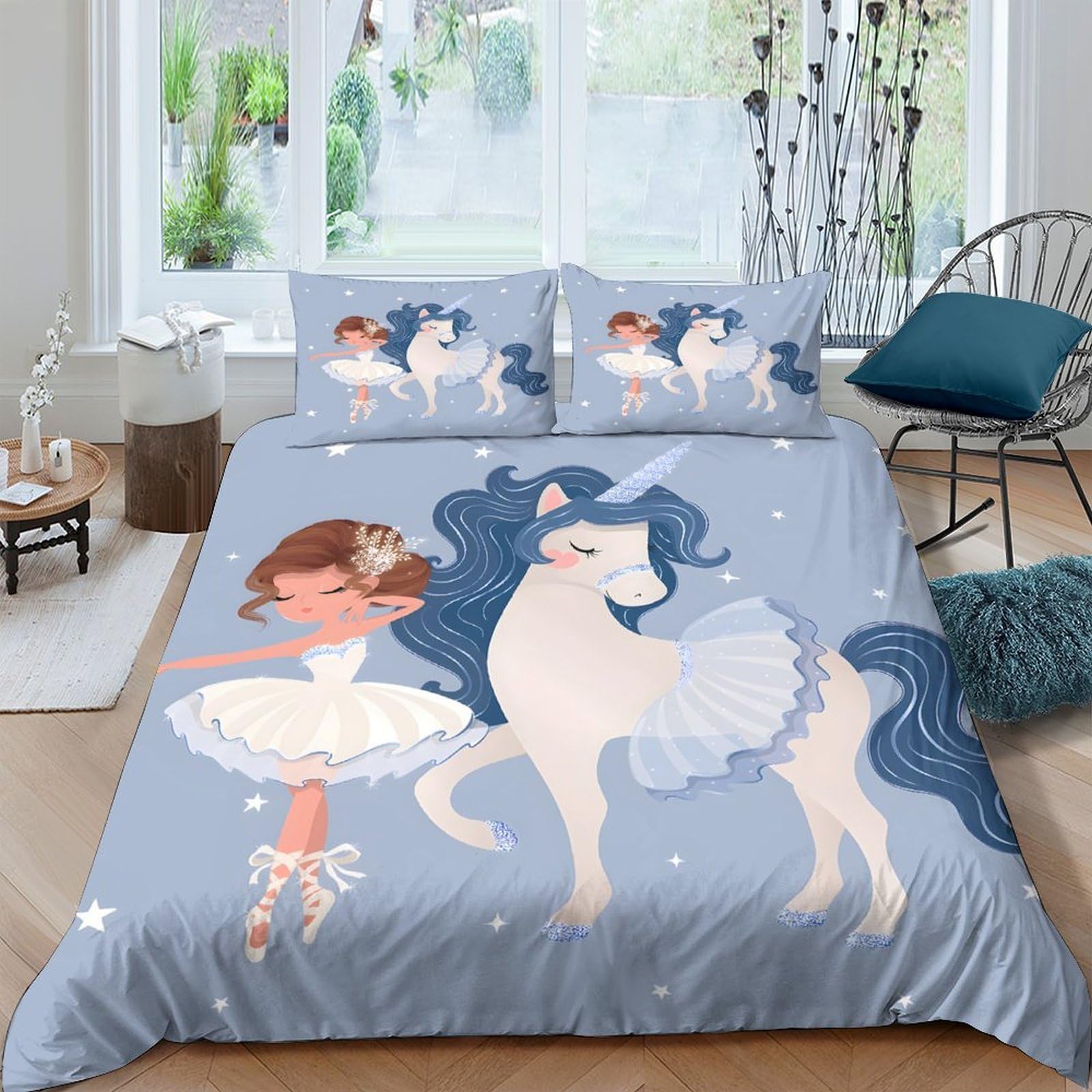 Ctjqhvkz Style-6 3D Printed Ballerina Unicorn Fitted Sheet Microfiber Soft Blue Bed Cover For Bedroom Guest Room Decor Single（135X200cm）