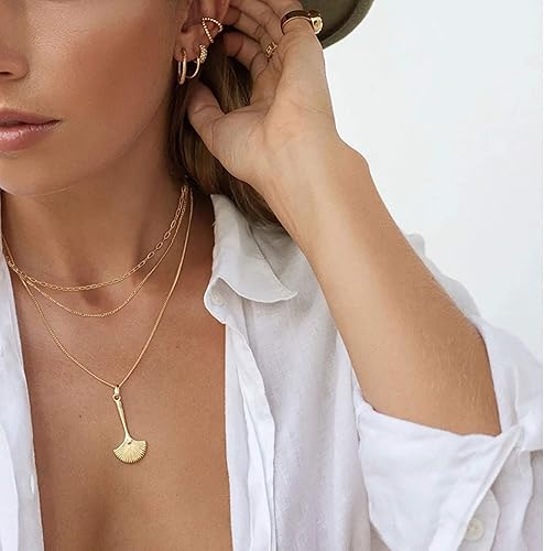 Miniatura 3 de WEARON Gargantilla de oro para mujer, chapada en oro de 18 quilates, delicada, cuentas, gene fígaro, corazón, espiga, clip de papel, gargantilla