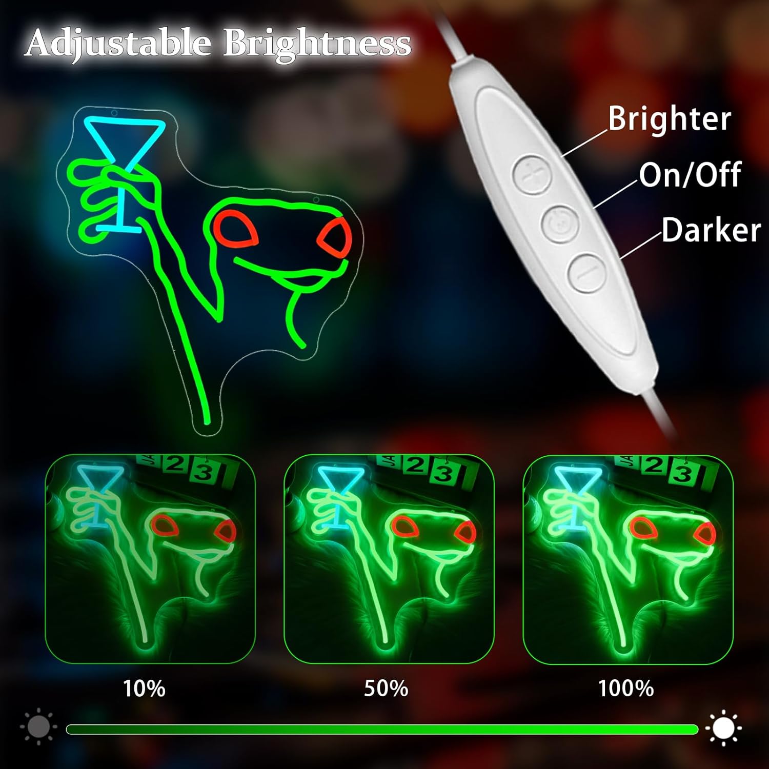 Neon Sign, Lizard Neon Signs for Wall Decor - Dimmable LED Signs for Bedroom, Living room, Gaming Room, Party, Bar, Home Decor - USB Powered Light Up Sign Decorations Gift