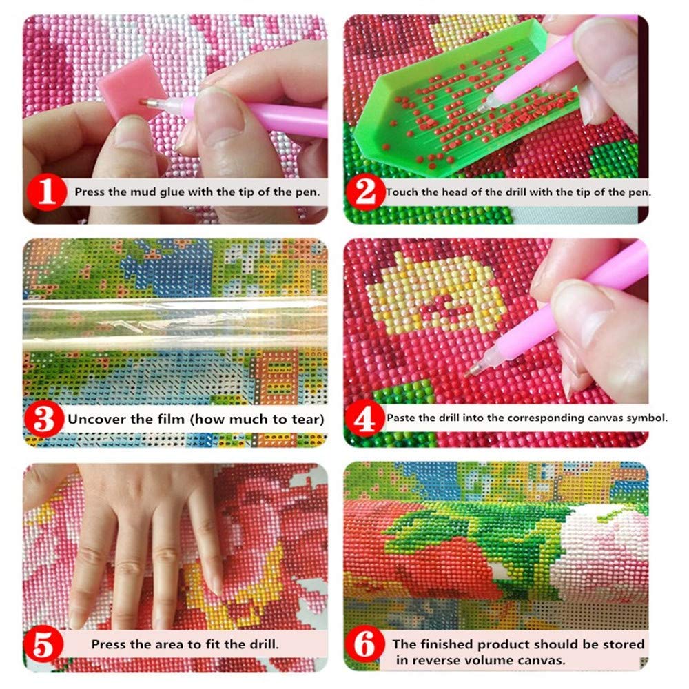 Kit per pittura a mosaico 5D per bambini, 6 pezzi, semplice fai da te, con strass, kit completo per pittura a mosaico con numeri, per bambini, senza cornice (18 x 18 cm)