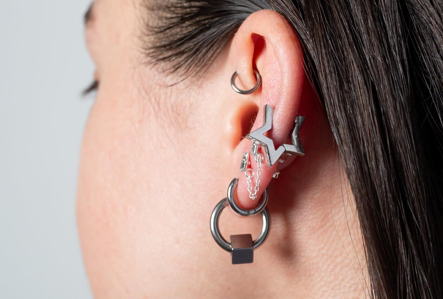 316L Stainless Steel Cube Huggie Hoop Earrings, Sold as a Pair - Image 5