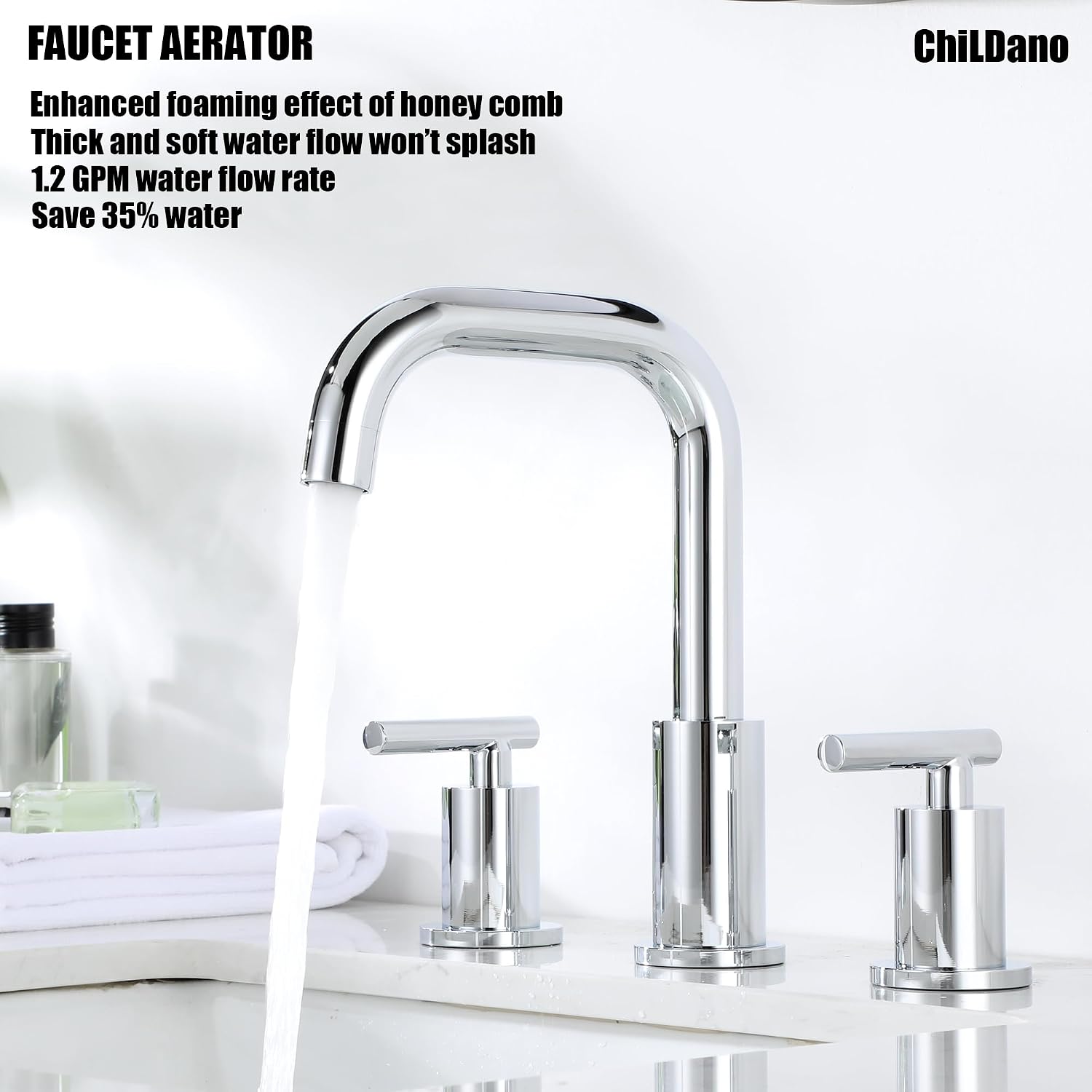 8 inch Widespread Bathroom Faucet, 2 Handle 3 Hole Bathroom Faucet Chrome with Sink Drain and Water Faucet Supply Hose, ChiLDano Bathroom Water Faucets CH3166CP