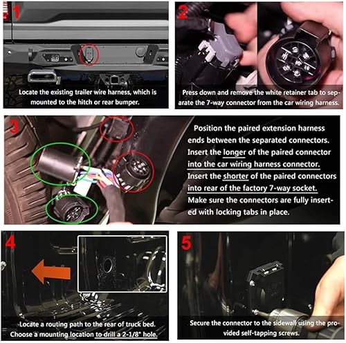 Miniatura 4 de Extensión de arnés de cableado de remolque de 7 pines 56070, con conectores para caja de camión lateral del vehículo, kit de arnés de cableado de