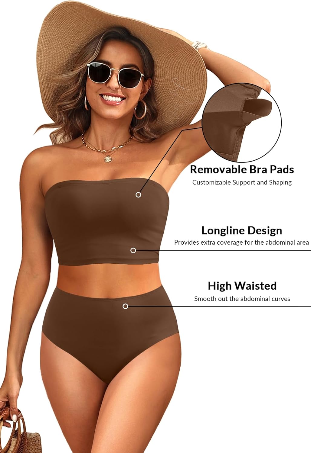 Tempt Me Women Bandeau Bikini Set Strapless High Waisted Two Piece Swimsuit Longline Bathing Suits - Image 4