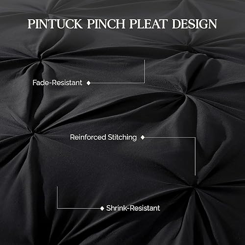 Miniatura 5 de Andency - Juego de edredón de tamaño California king, 3 piezas, plisado, king de gran tamaño, de relleno alternativo de microfibra, color negro (104