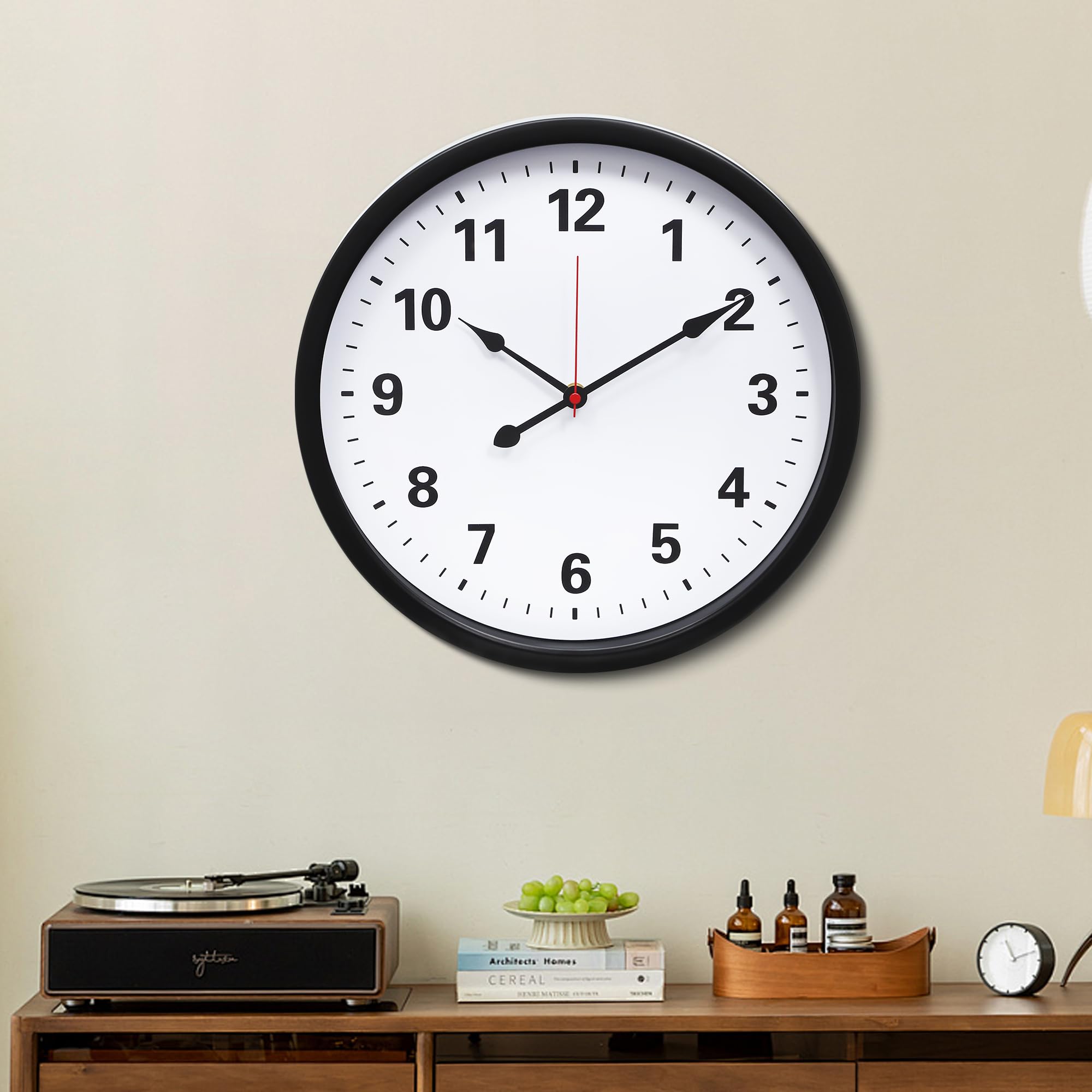 Jassurance 14IN/35cm Metal Wall Clocks Battery Operated Black, Simple Style indoor outdoor, Non-Ticking Wall Clock for Living Room, Kitchen, bedroom, office