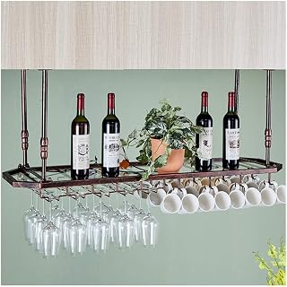 LaseVe Wine Rack, Home stemware Suspension, Wine Rack with Light,Red Wine Glass Rack, Upside Down European bar Counter Decoration, Hanger (Color : Brown, Size : 80 * 35cm)