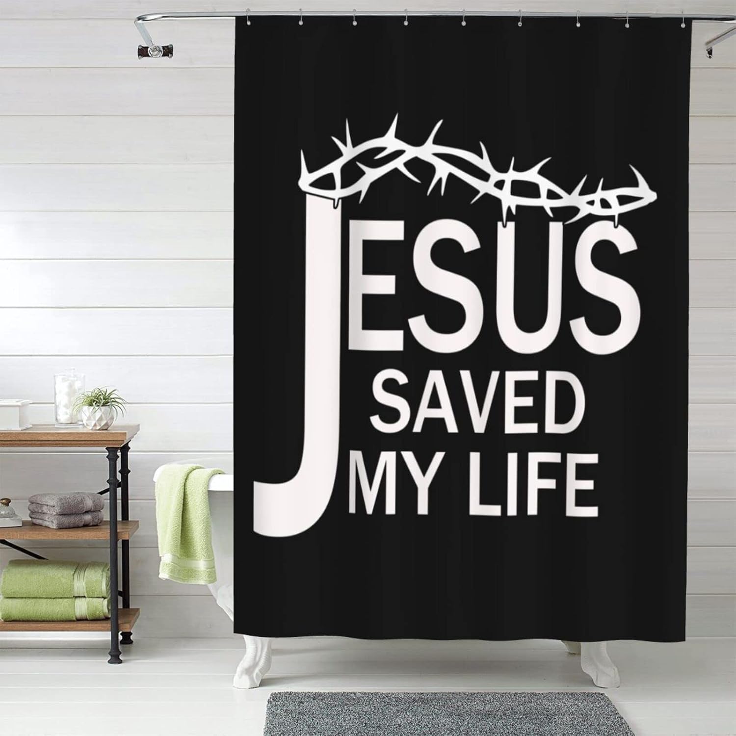 DARLEKS Jesus Christian Faith Cross Shower Curtain, Waterproof Shower Curtains and Polyester Bath Curtain for Bathroom, Shower Curtain Set with 12 Hooks, Machine Washable, 60 X 72 Inch Iron