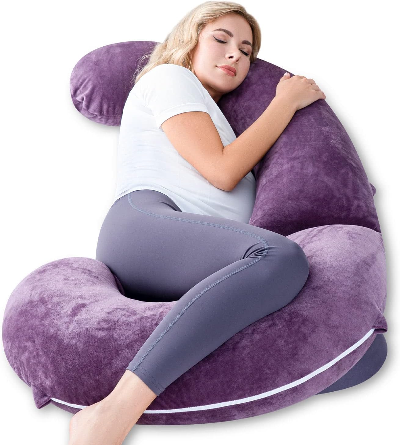 Meiz Pregnancy Pillows, Detachable Pregnancy Pillows for Sleeping, Pregnancy Body Pillow, Maternity Body Pillow for Sleeping, C Shaped Body Pillow with Velvet Cover, Dark Purple