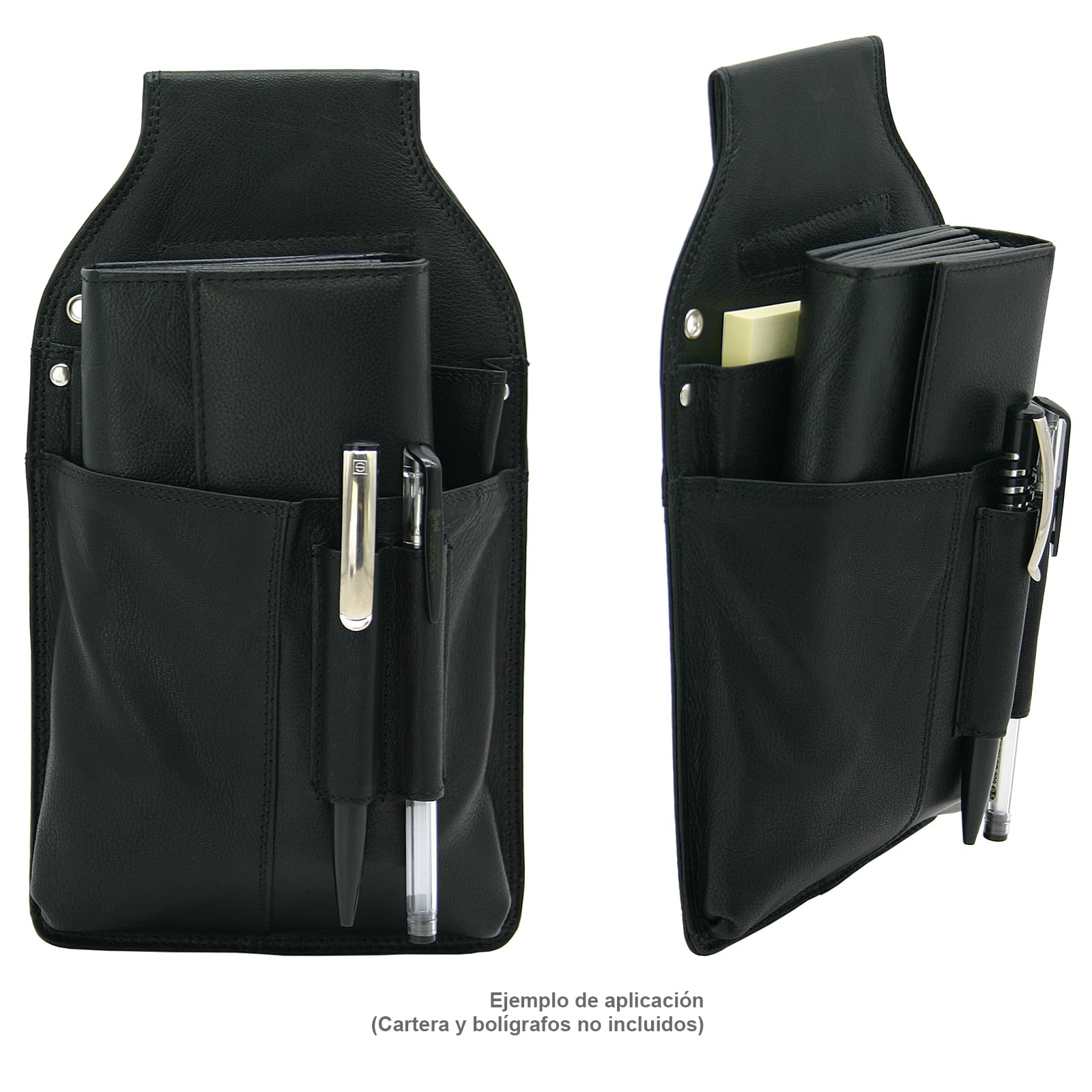 J.Jones - Riñonera Tipo Cartera de Camarero Grande de Piel, práctico Estuche con Compartimentos para Notas, Negro