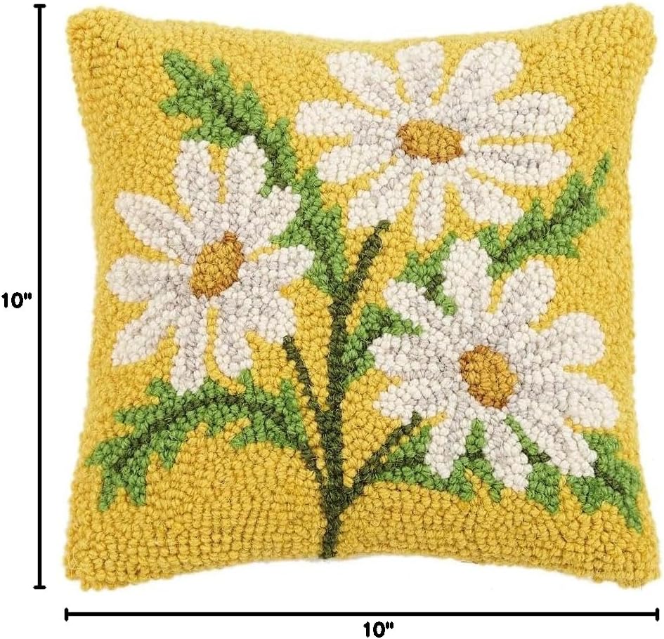 Peking Handicraft 30JES1592C10SQ Daisy Hook Pillow, 10-inch Square, Wool and Cotton