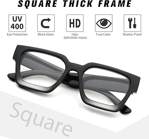 Miniatura 4 de Braylenz - Lentes de luz azul con marco grueso cuadrado para hombres y mujeres, lentes transparentes para computadora