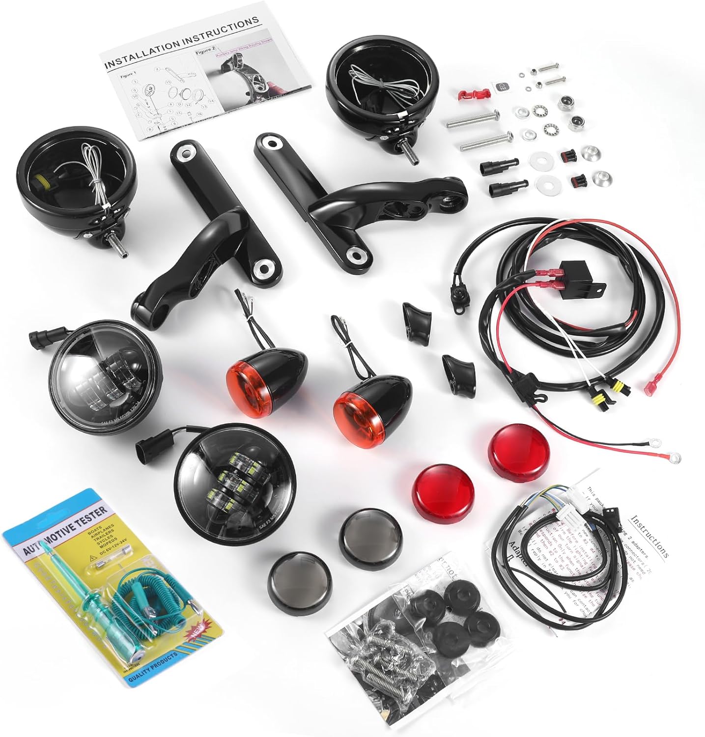 For Harley Davidson 4.5'' LED Auxiliary Fog Passing Lighting Bracket Touring Road King Street Glide Turn Signal Lights Spot Fog Light (Bracket + Mounts -Gloss Black)