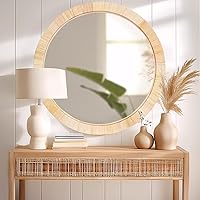 GluckPlants 24" Round Rattan Boho Mirror - Handwoven Wicker Wall Mirror for Bathroom, Farmhouse, Bedroom, Nursery Decor