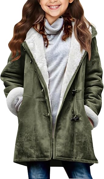 RKSTN Kids Sherpa Fleece Lined Jackets Warm Winter Coats with Pockets Hooded Pea Coat for Boys Girls Outerwear