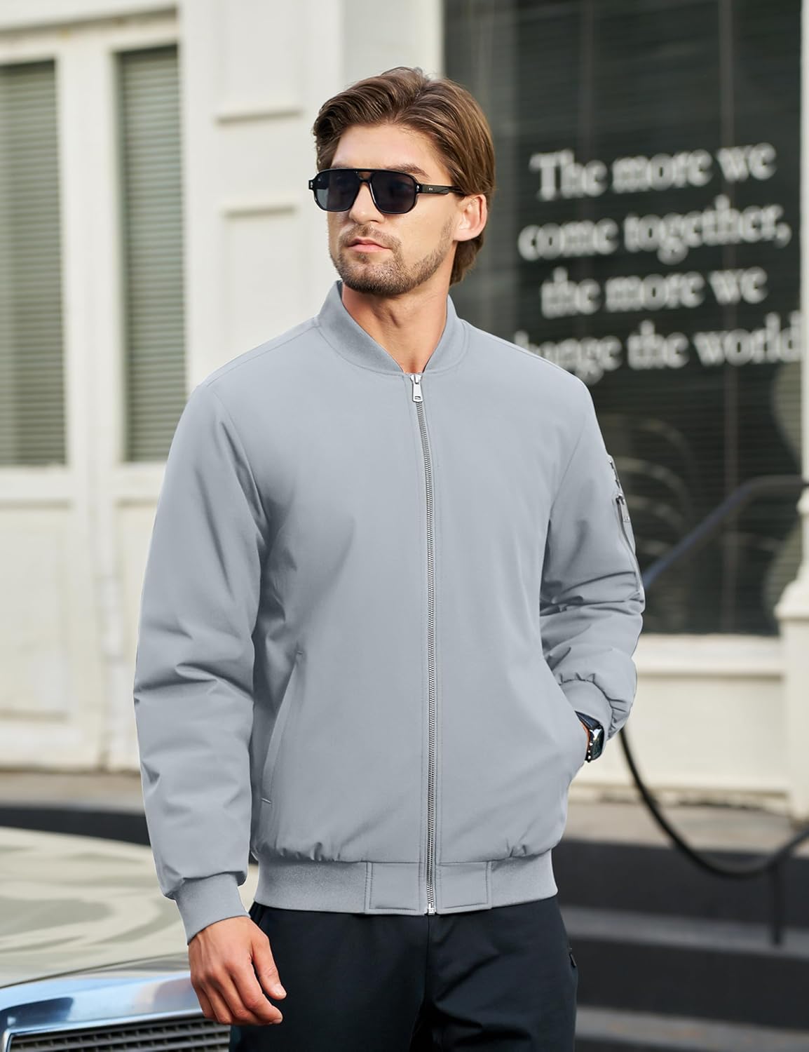 Cotrasen Mens Bomber Jacket Fall Winter Warm Windbreaker Casual Full Zip Padded Coats with Pockets - Image 3