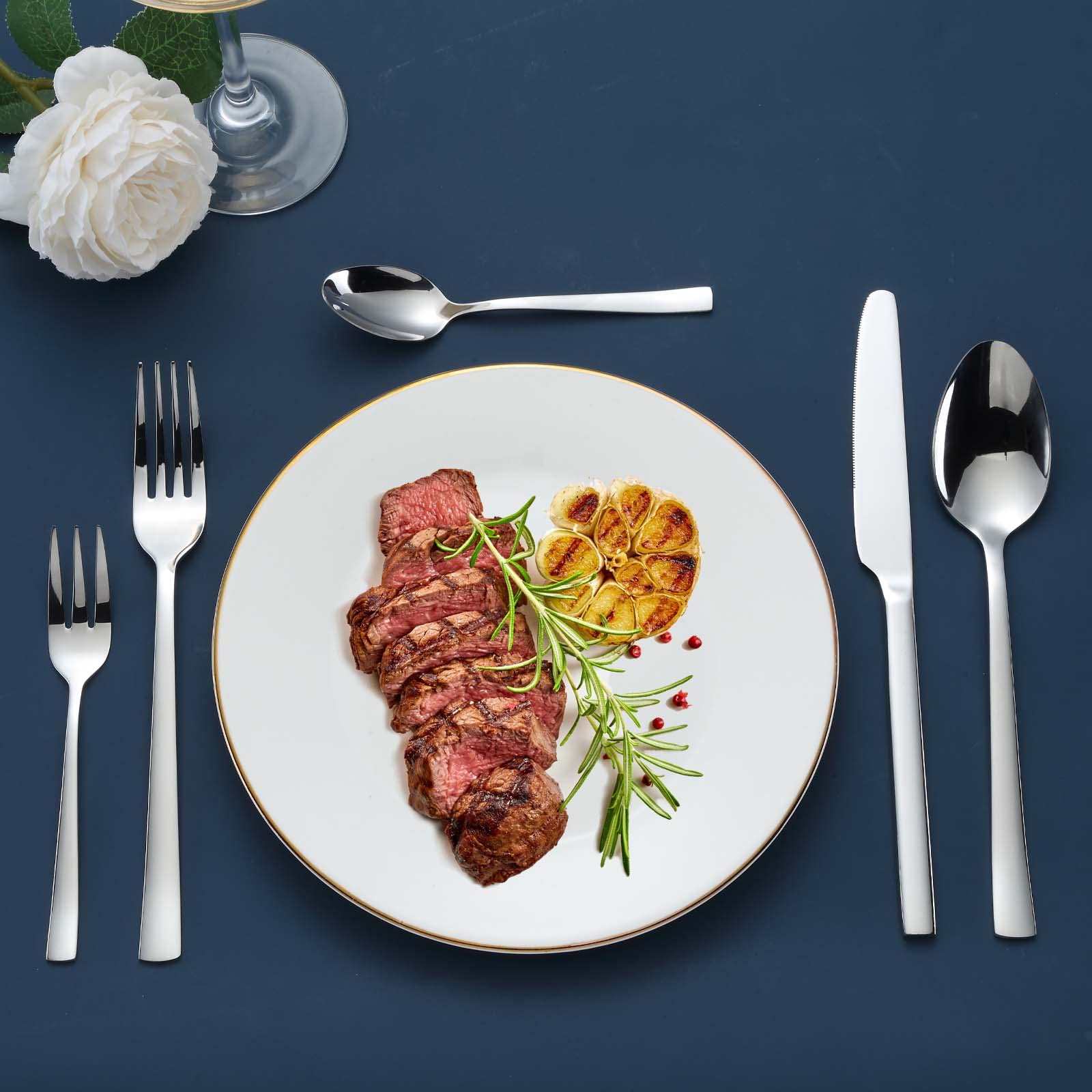 Besteck Set 12 personen, Hunnycook 60-teilig Edelstahl Essbesteck mit Gabel Löffel Messer, Besteckset für Hause Restaurant Im Freien, Hochglanzpoliert, Spülmaschinenfest