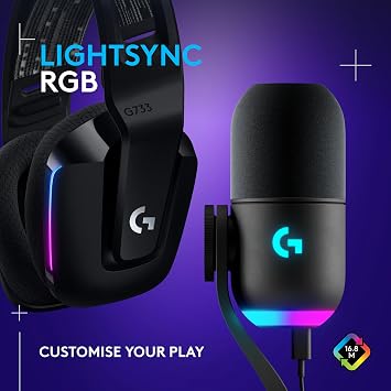 Logitech G G733 Lightspeed Wireless Gaming Headset and Yeti GX Dynamic RGB Gaming Microphone, Lightweight Wireless Headset and Streaming Mic Kit, G HUB control, USB Plug and Play – PC/Mac, Black