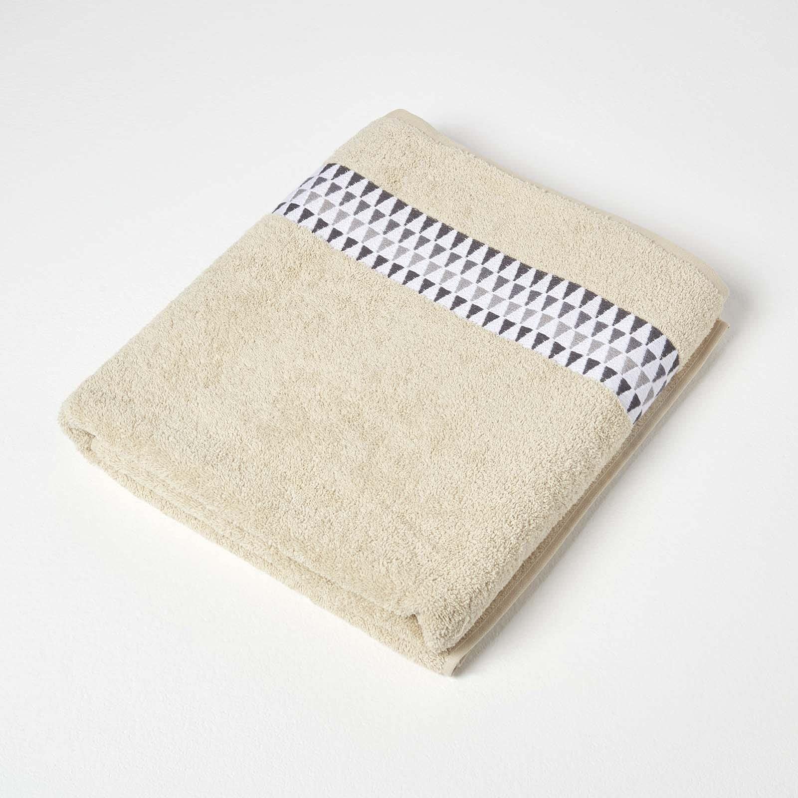HOMESCAPES Geometric Pattern Beige Bath Sheet 100% Cotton Super-Absorbent & Soft Extra Large Towel with Retro Design