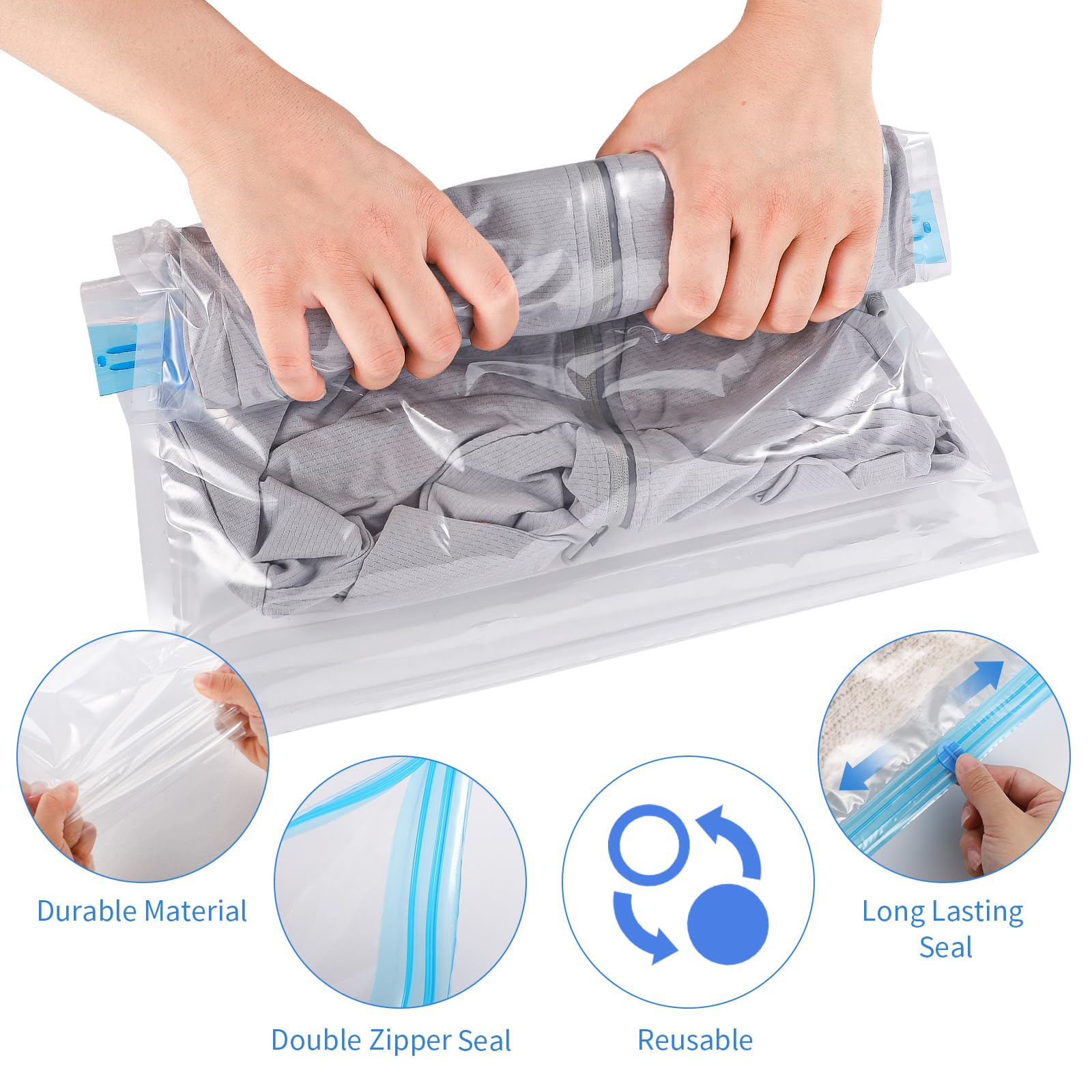 Sac Sous Vide Couette Aspirateur Sacs Sous Vide Voyage AOOWU - Lot De 10 Sacs 60x40cm - Compression Sans Pompe Réutilisable Sacs Roulage Manuel Réutilisables