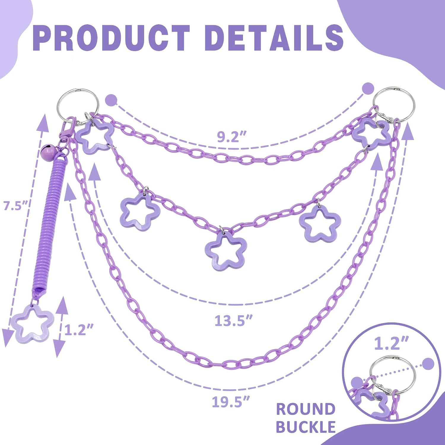 Purple Charm For Bogg Bag Accessories, Stars and Chains, Purse Strap Extender, Purse Chains For Women Rubber Beach Bag Tote Handbag Crossbody Shoulder Decoration, With Metal Buckle image 4