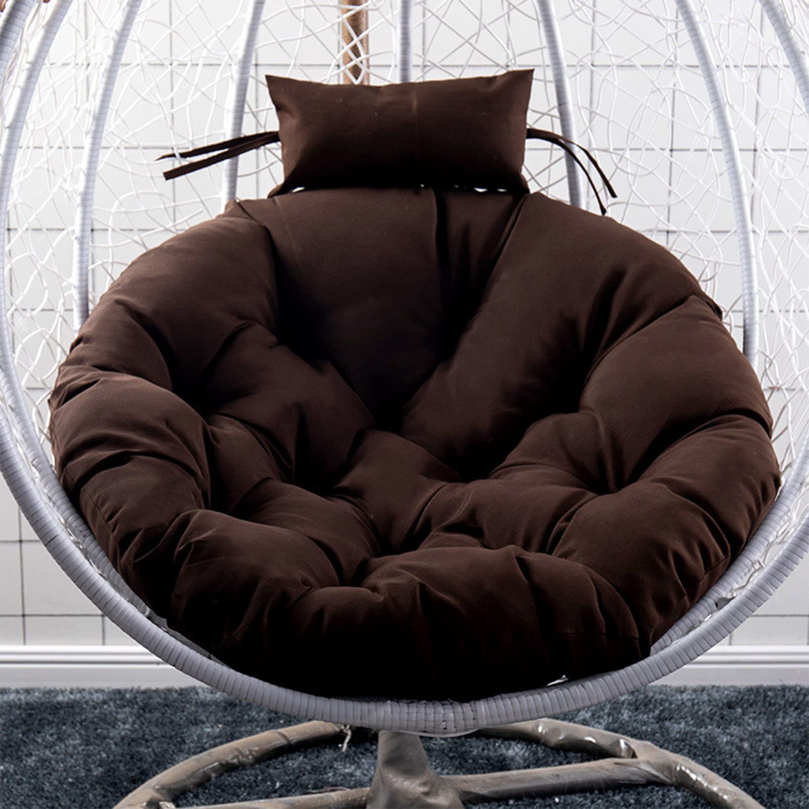 SHAIRMB Egg Chair Cushion Only, Outdoor Hanging Swing Chair Seat Cushion Replacement, Washable Papasan Cushion, for Indoor Outdoor Patio Yard Solid Color,dark coffee,120cm — image 1