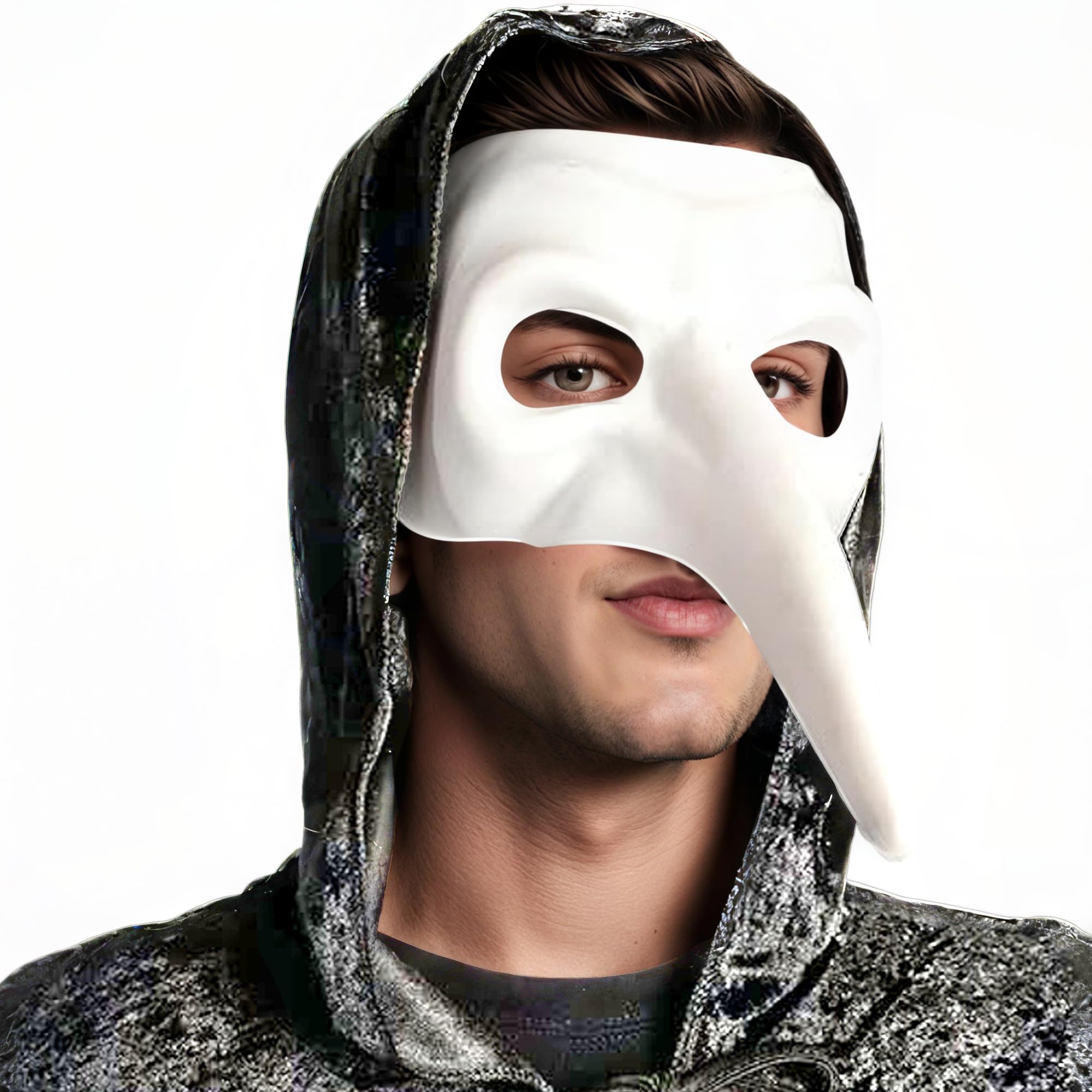 Wildarms Plague Doctor Mask with Bird's Beak for Adults - Medieval Costume Accessory, Mask for Halloween Theme Party or Carnival (White)