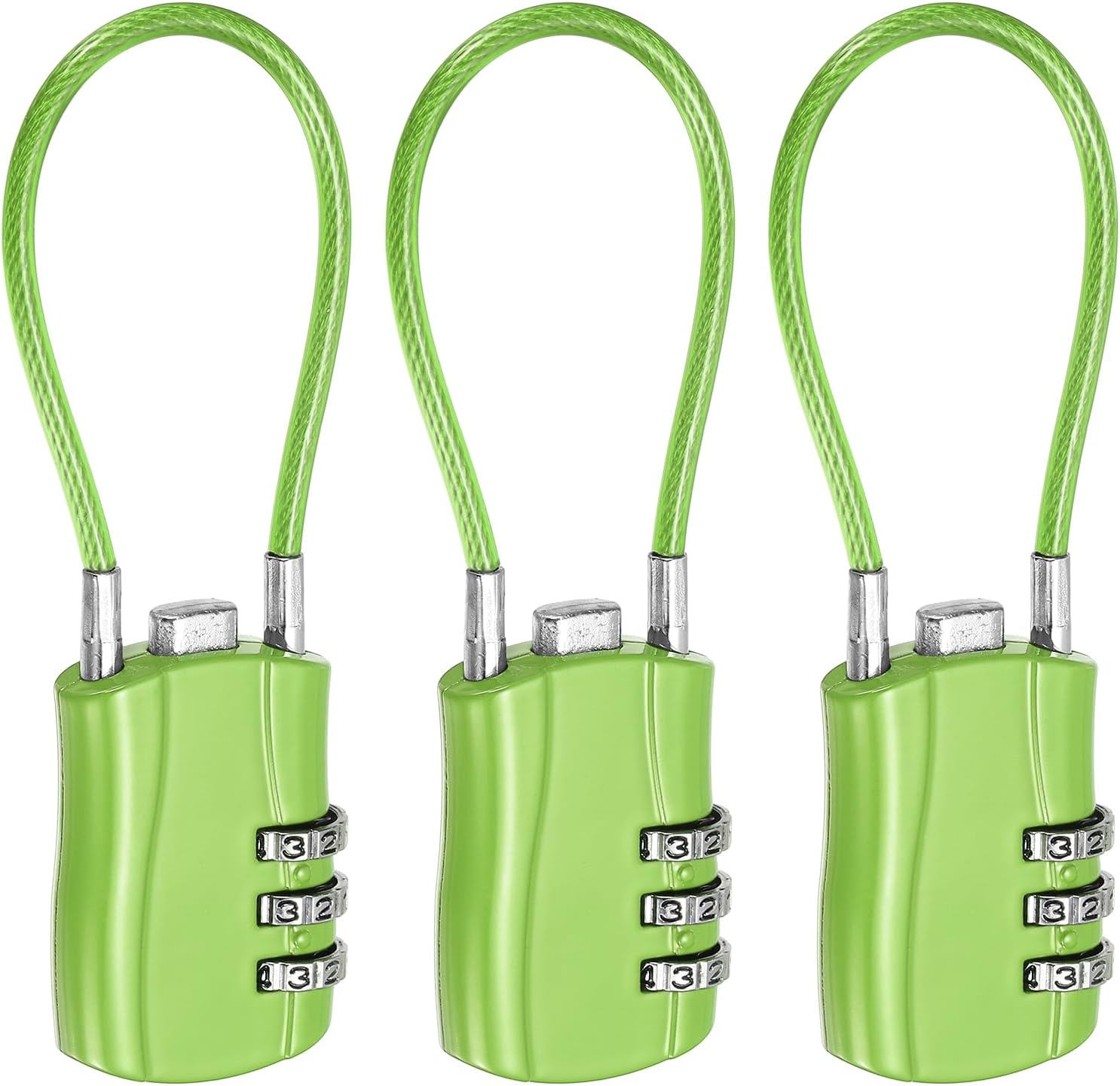 PATIKIL Combination Padlock (5.3 Inch, Green) (3 Pcs), 3-Digit Combo Padlock Luggage Locks with Coated Steel Wire Rope, Suit for Gym Locker/Fence/Storage/Backpack/Toolbox/Cabinets
