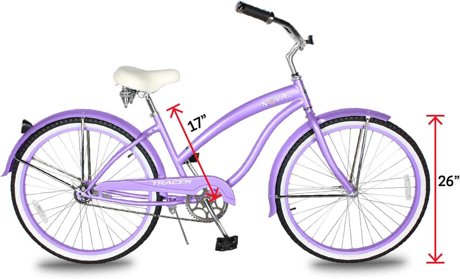 Tracer Nova Beach Cruiser Bike for Women,26 Inch Wheels,Hi Ten Steel Frame,1 Speed,Coaster Brake,Hybrid Bike for Adults,Complete Cruiser Bikes,Purple