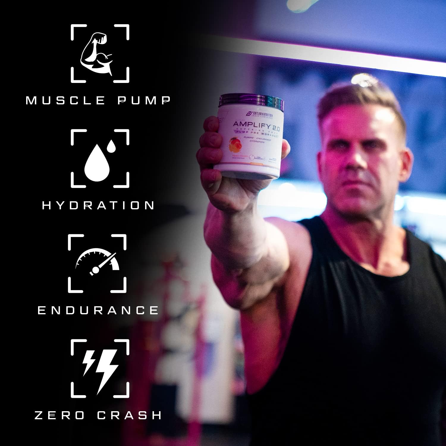 Cutler Nutrition Stim Free Pre Workout Powder Amplify 2.0 Caffeine Free Pre Workout Powder for Intense Pumps Endurance and Hydration with L-Citrulline and Arginine | Peach Mango (40 Servings)
