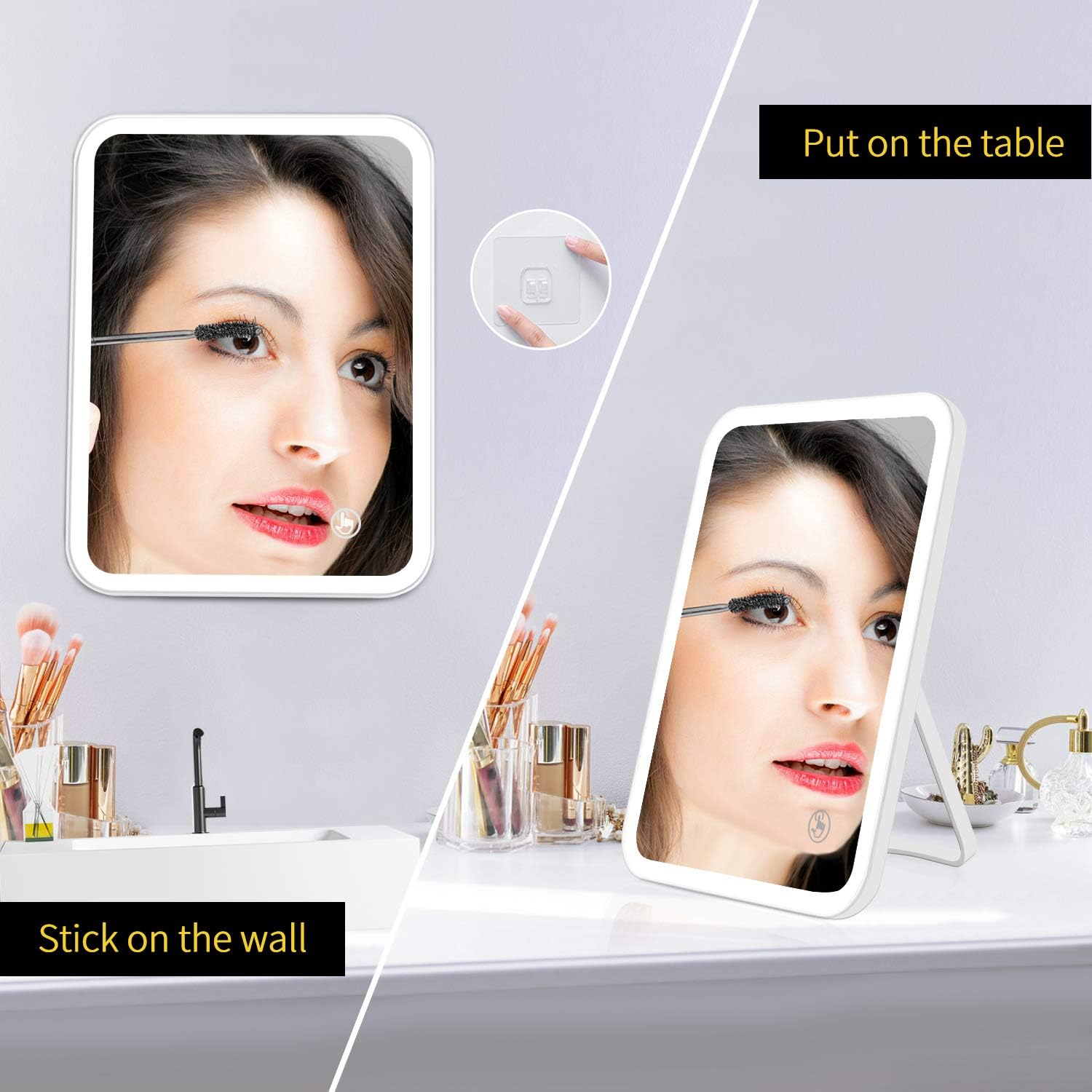 Colist Makeup Mirror LED Touch Screen Vanity Mirror Brightness Adjustable USB Rechargeable Desktop/Wall use (Back with 5X Magnifying Mirror) (Monochrome LED) -