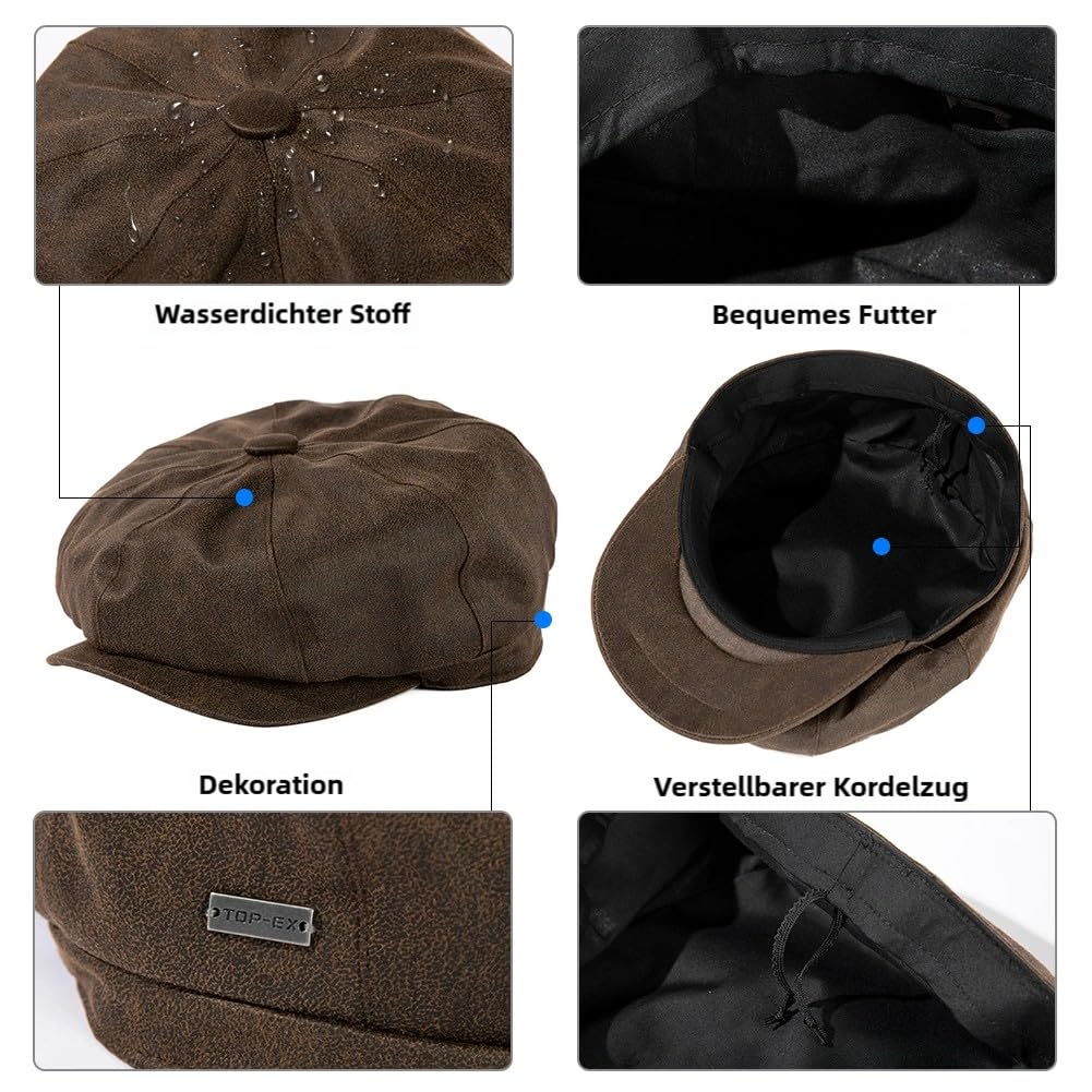 TOP-EX Berretto da uomo per pioggia, impermeabile, elegante, in stile Peaky Blinders, ideale per escursioni, golf, pesca, tiro, caccia e come cappello da racchetta M-3XL