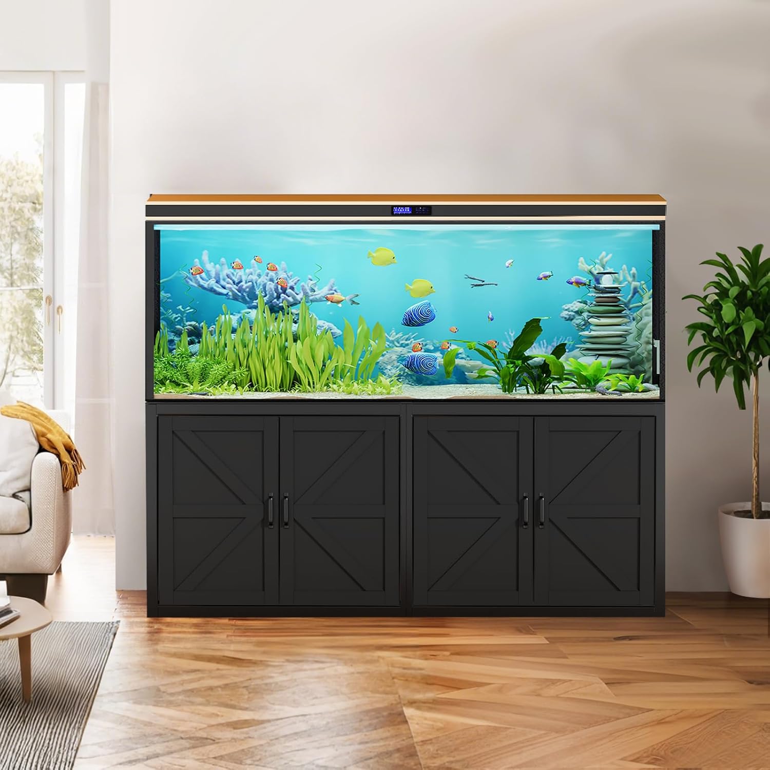 VOWNER 125-150 Gallon Fish Tank Stand with Power Outlet, Heavy Duty Aquarium Stand with Cabinet Storage for Fish Tank Filters and Accessories, 72.9" L*18.9" W Tabletop, 2200 LBS Capacity, Black