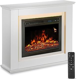 Juskys® Elektrokamin 1000/2000 W mit Heizung, Kaminfeuer, Flammeneffekt, Fernbedienung, LED Beleuchtung & Timer - Elektrischer Kamin Standkamin weiß