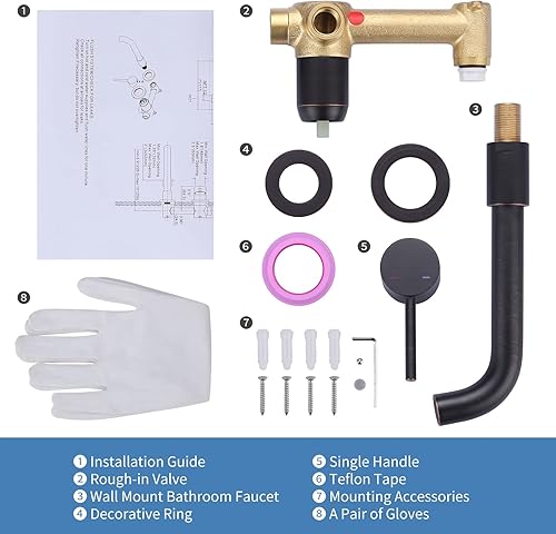 Miniatura 7 de Grifo de baño de bronce aceitado  ARCORA grifo de baño de montaje en pared  Grifo de una sola manija para lavabo de baño, válvula áspera incluida