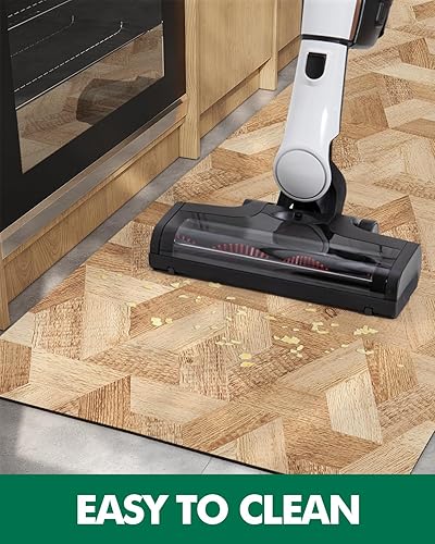 Miniatura 7 de LUMI Tapete de cocina ultrafino de grano de madera, perfil bajo, antideslizante, de secado rápido, lavables, roble blanco, 31.5 x 17 pulgadas